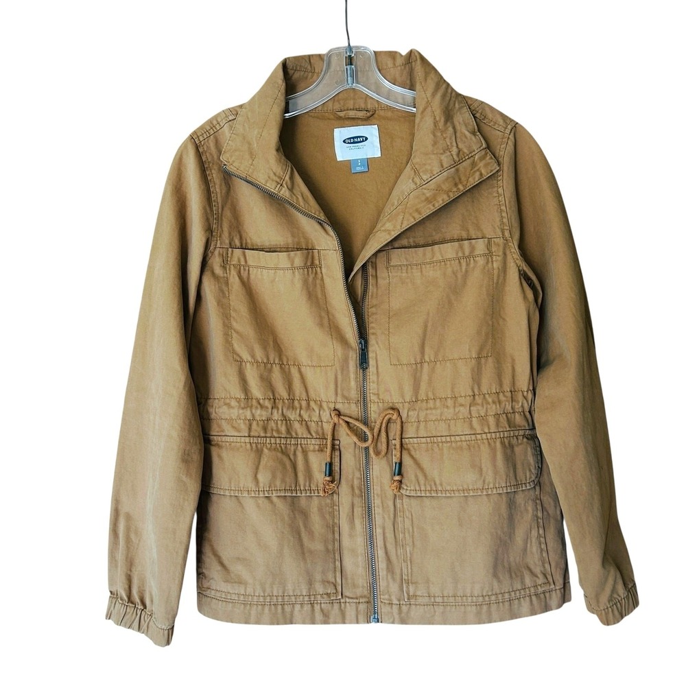 Old Navy‎ Utility Field Jacket Women's S Petite Brown Zip Front Drawstring Waist